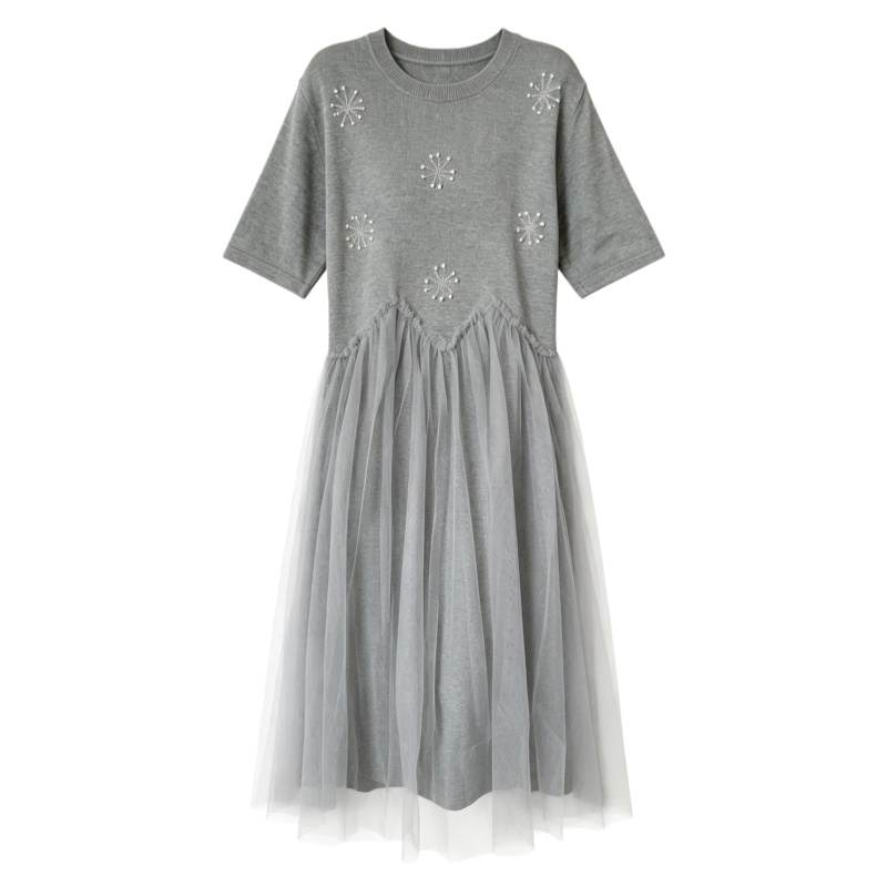 CPAURA Short Sleeved Dresses Women's Crew Neck Moderate Long Skirt A Line Skirt