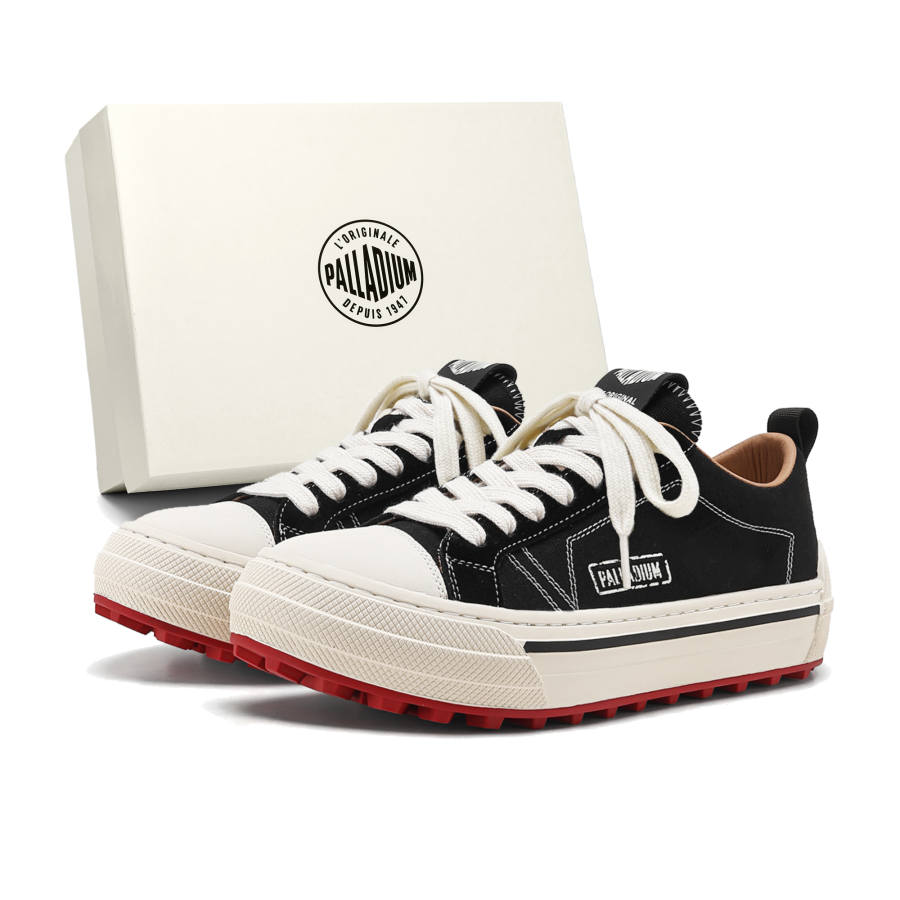 Palladium Skateboard Shoes Men's Low Top Black/White/Green