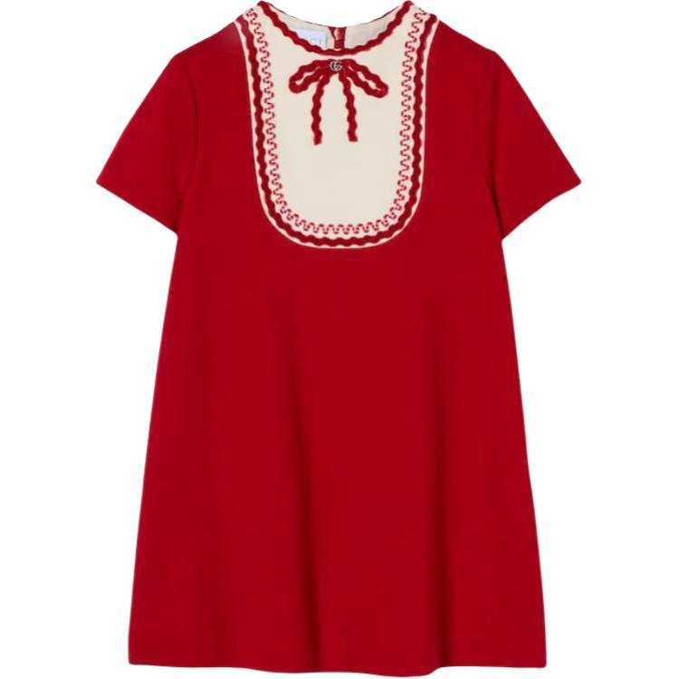 GUCCI Short Sleeved Dresses Women's Red Crew Neck Moderate Midi Skirt
