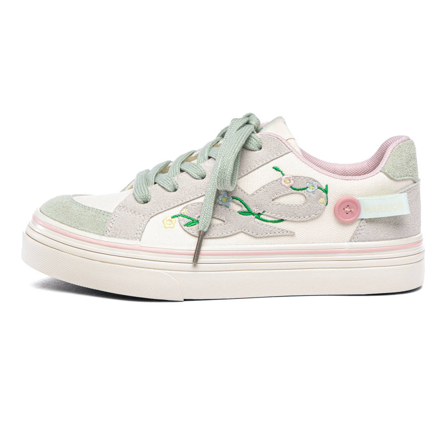 WARRIOR Skateboard Shoes Women's Low Top Beige Gray Green