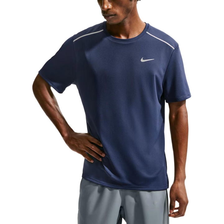 Nike Nike Running T Shirts Men's Midnight Blue/Obsidian Black Crew Neck Moderate Straight Fit