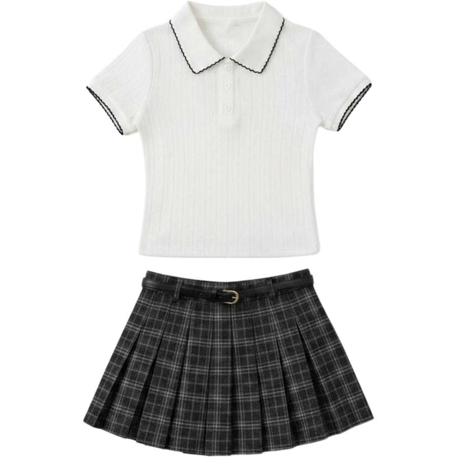 CHARM GLOW Two Piece Skirt Sets Women's Polo Collar Moderate Short Skirt
