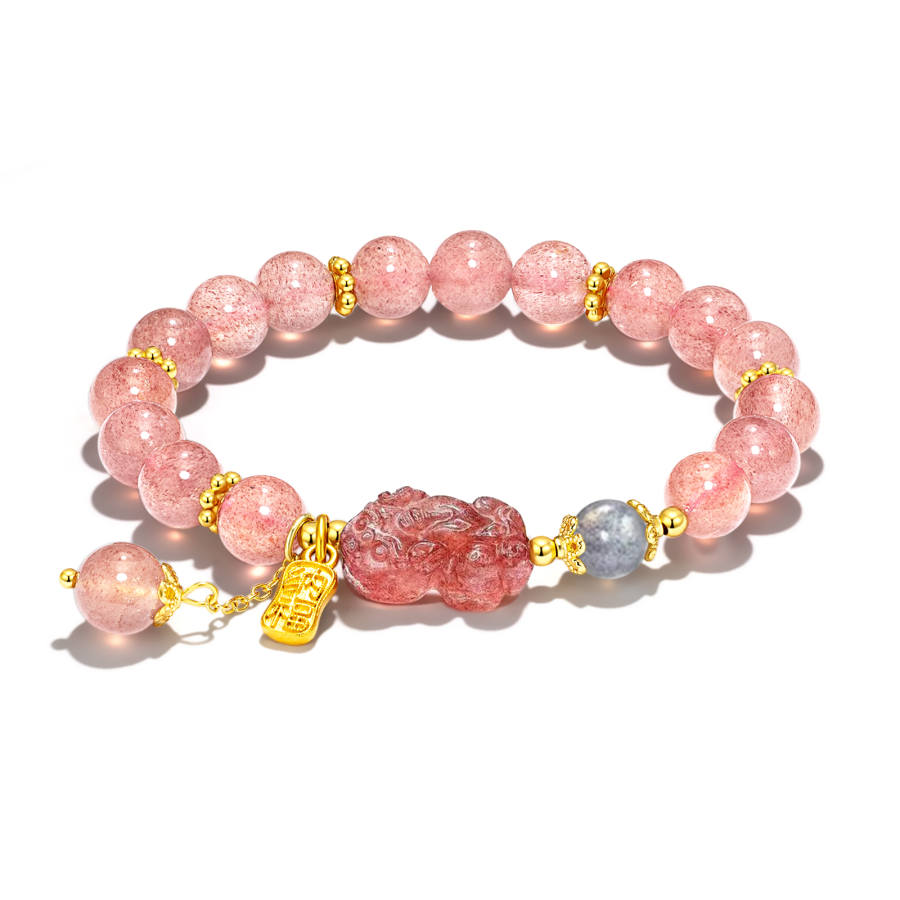 Barbie Strawberry Quartz Crystal Beaded Bracelets Unisex