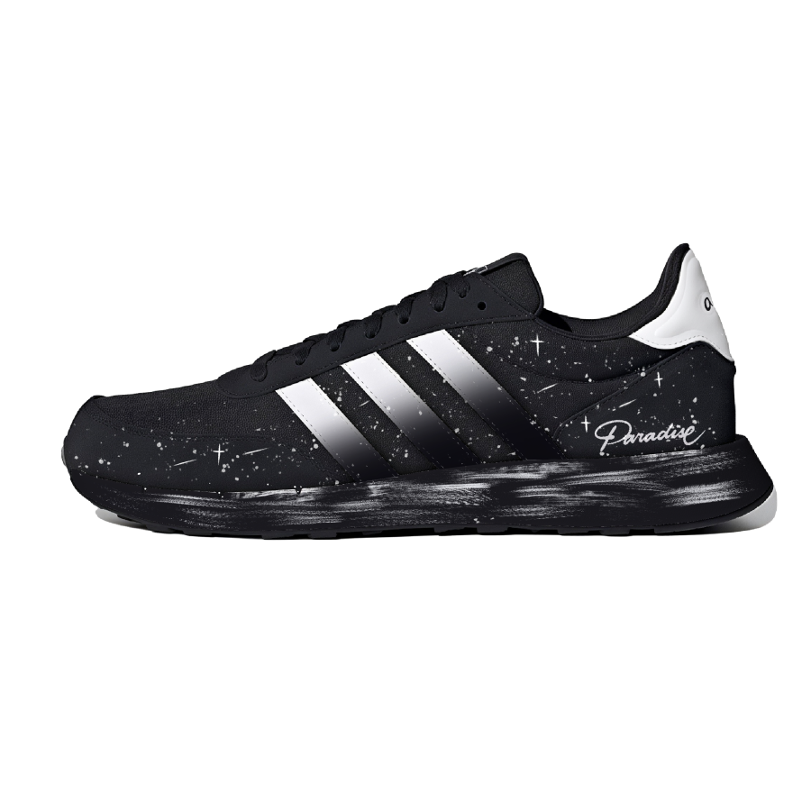 Adidas Neo Run 60s 2.0 Running Shoes Men's Low Top Black Silver White Starry Sky Ink Splatter Colorway