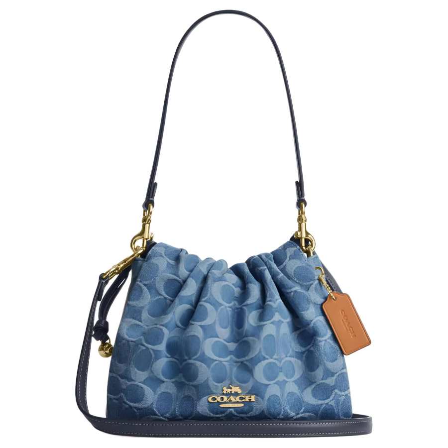 COACH Faye Cotton With Cow Leather Crossbody Bag, Shoulder Bag Medium Women's Denim Blue