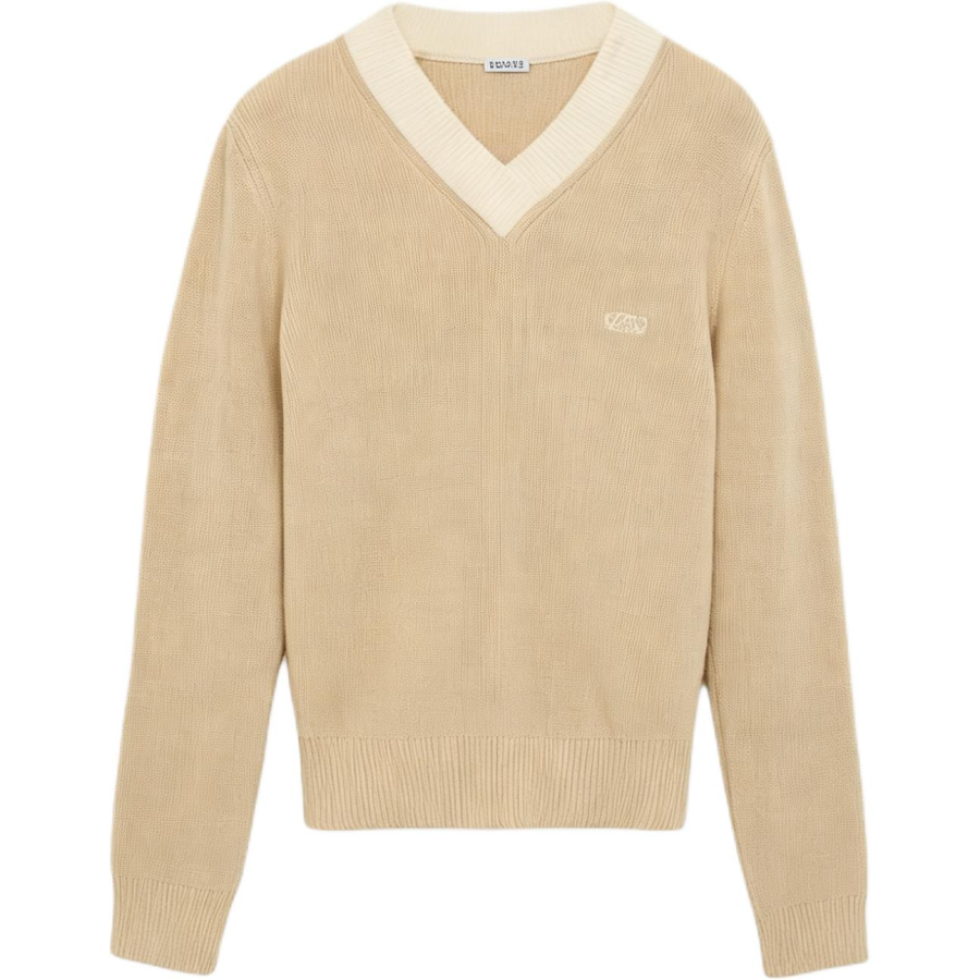 LOEWE Sweaters Women's Beige With White V Neck Moderate Straight Fit