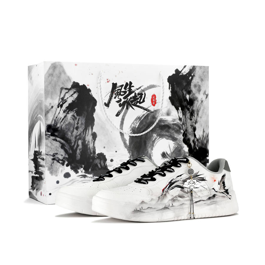 Li-Ning Li Ning Floating Boat Skateboard Shoes Men's Low Top White Gray Black Ink Wash Chinese Style Colorway