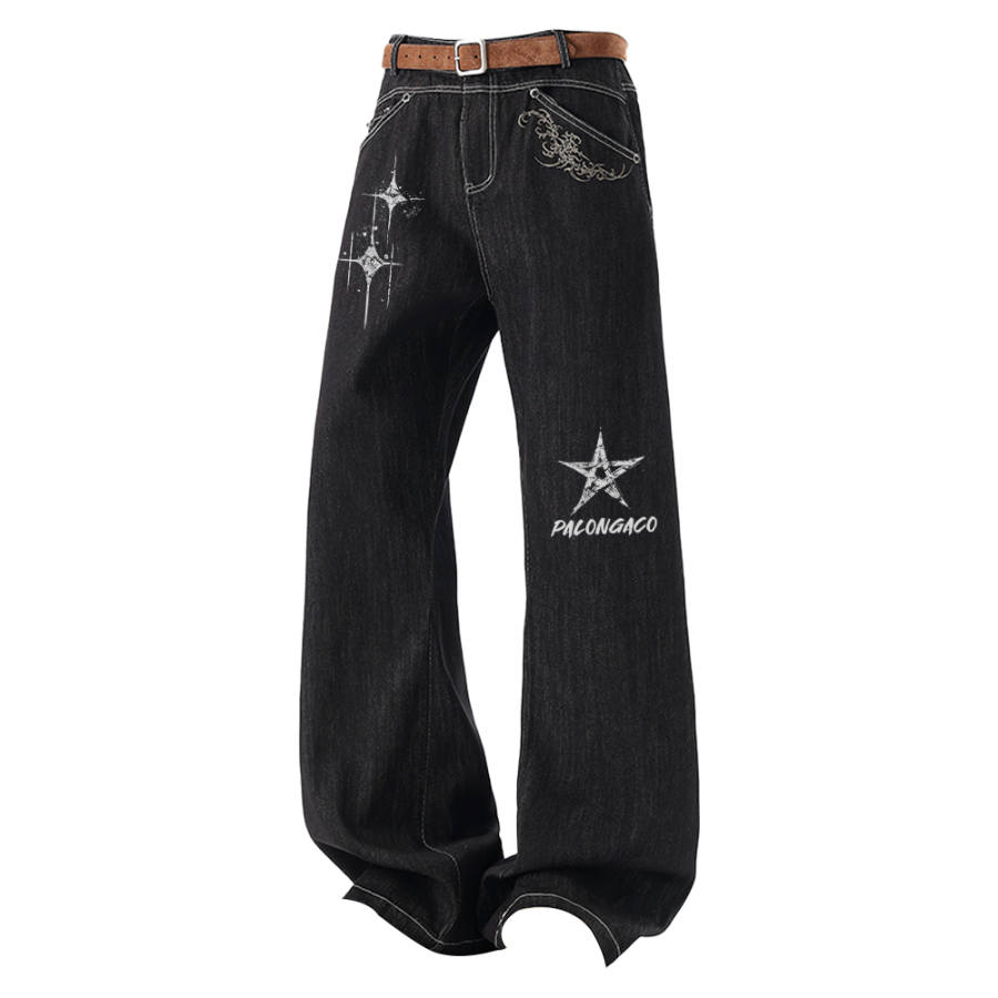 PAL ONGACO Jeans Unisex Black Moderate Straight Fit Pants