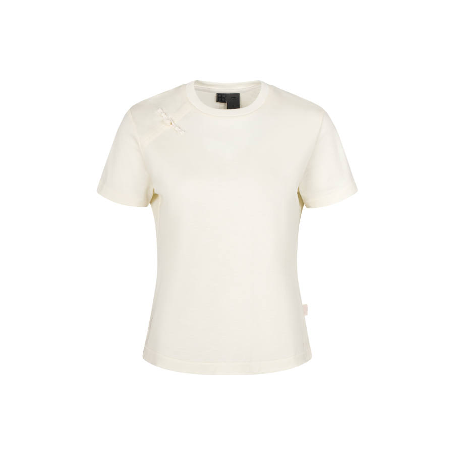 Li-Ning Li Ning T Shirts Women's Papyrus White Crew Neck Moderate Straight Fit