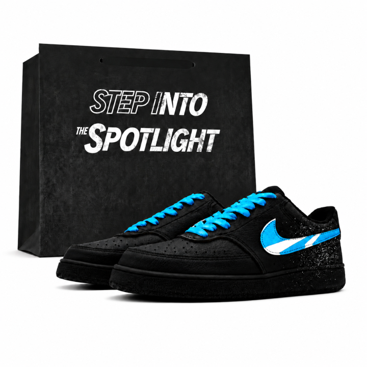 Nike Nike Court Vision Low Skateboard Shoes Unisex Low Top Black Blue White Ink Splatter Color Block
