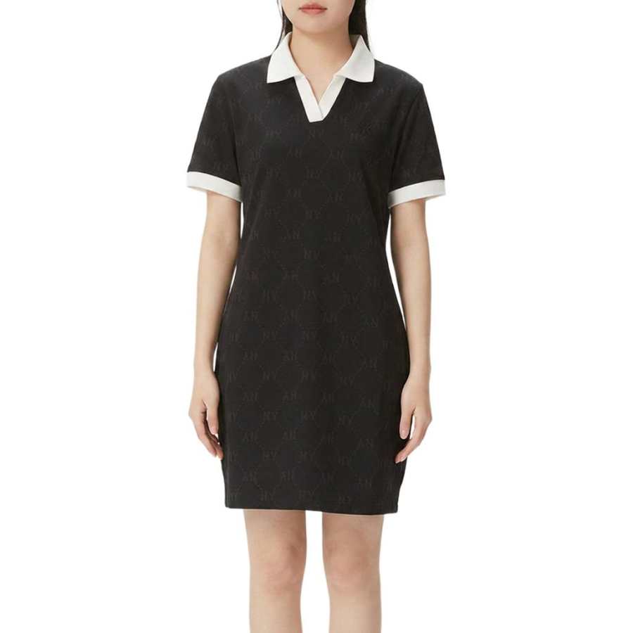 MLB Short Sleeved Dresses Women's Black Lapel Moderate Short Skirt Other