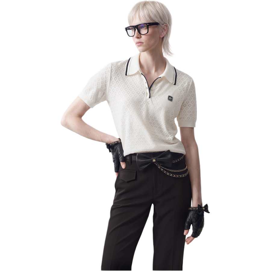 KARL LAGERFELD / Karl Lagerfeld Jeans Knitwear Women's White Lapel Moderate Straight Fit