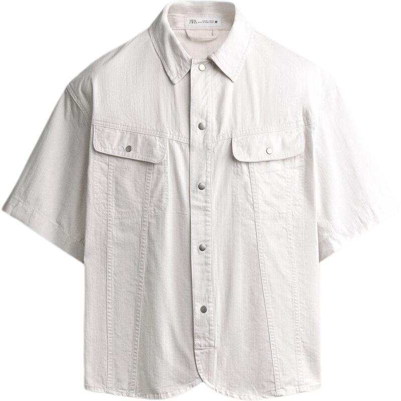 ZARA Shirts Men's Frosted White Lapel Moderate Straight Fit