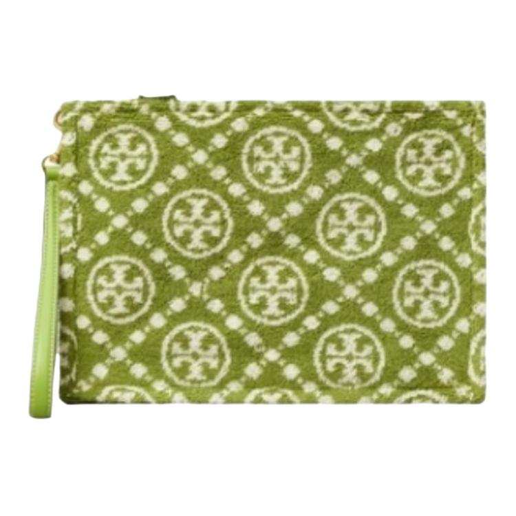 TORY BURCH T Monogram Fabric Wrist Bag Clutch Medium Women's Green