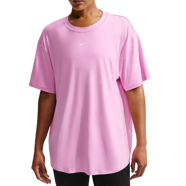 Nike Nike Dri Fit One Fitness Clothing Women's Pink Rise/White Crew Neck Moderate