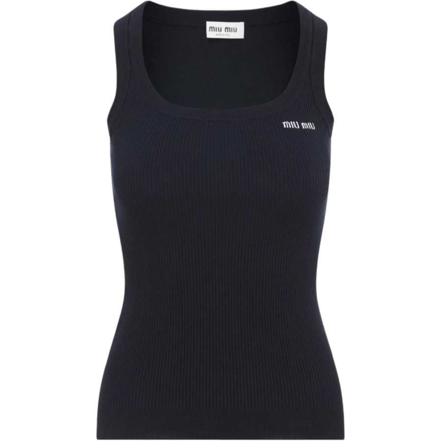 MIU MIU Tank Tops Women's Marine Blue Crew Neck Moderate Straight Fit
