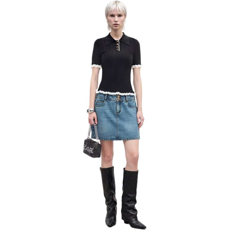 KARL LAGERFELD / Karl Lagerfeld Jeans Knitwear Women's Black Lapel Moderate Straight Fit