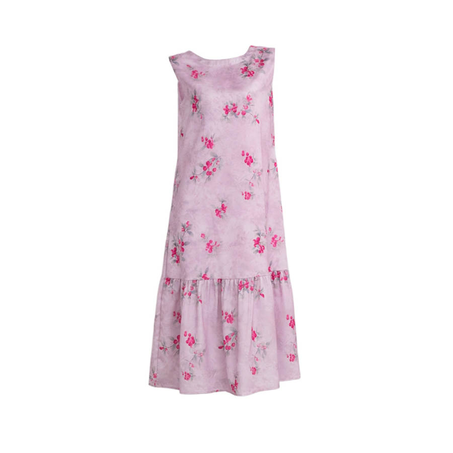 TUSHIFEI Sleeveless Dresses Women's Pink Litchi Crew Neck Moderate Long Skirt A Line Skirt