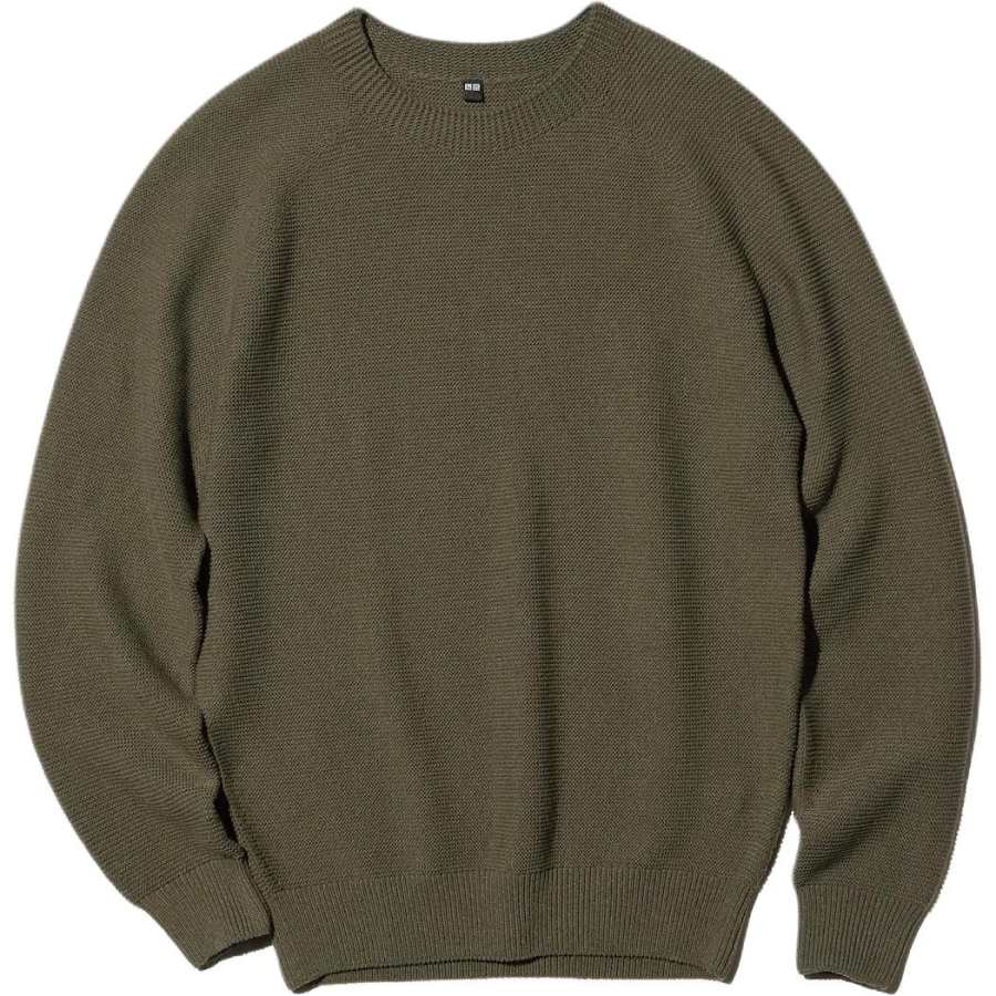 UNIQLO Knitwear Men's Olive Green Crew Neck Moderate