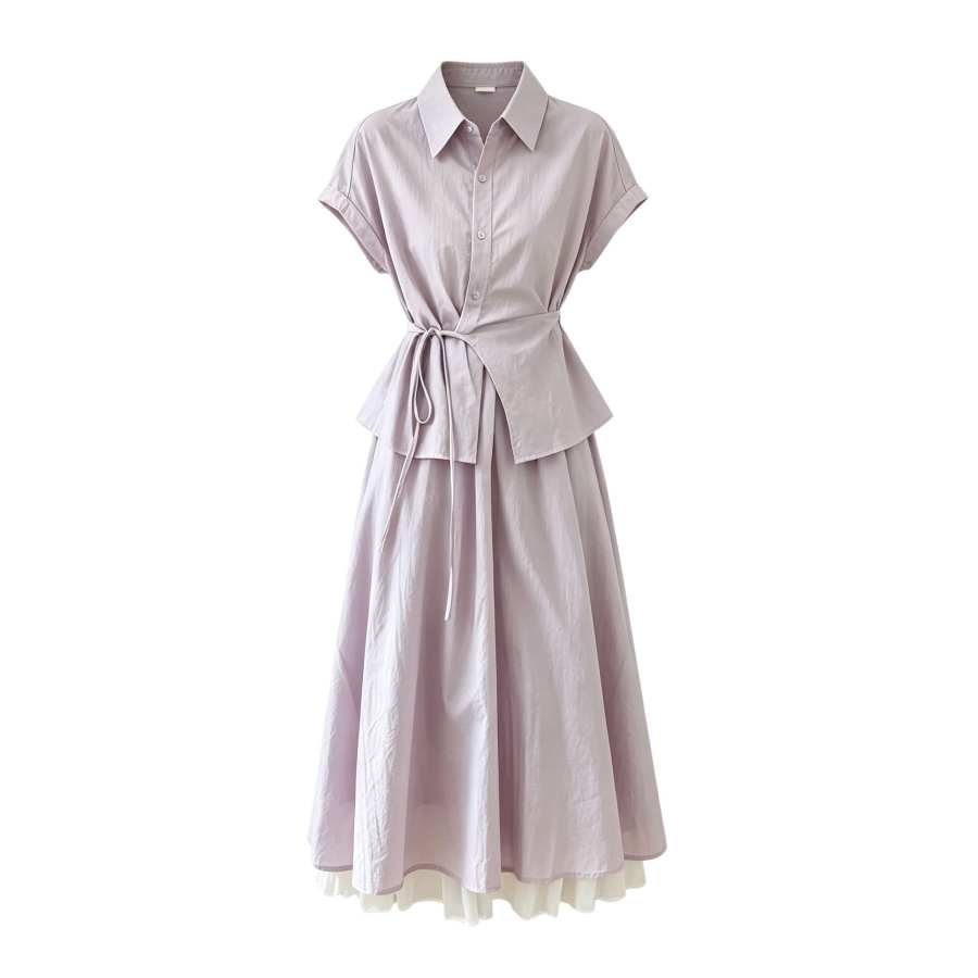 Sugarfunk Sugarfunk Two Piece Skirt Sets Women's Lapel Thin Long Skirt