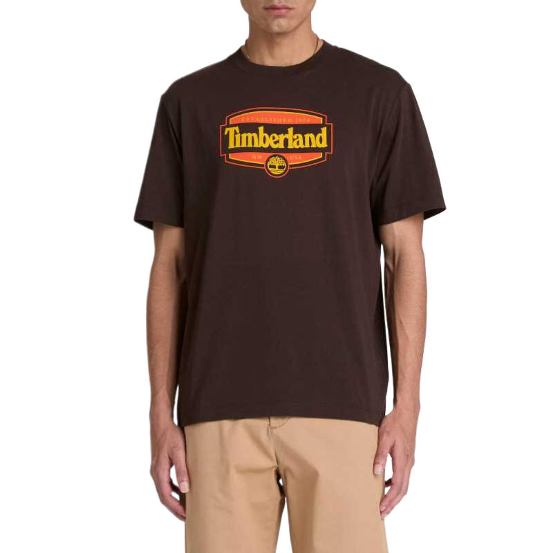 Timberland T Shirts Men's Dark Brown Crew Neck Moderate
