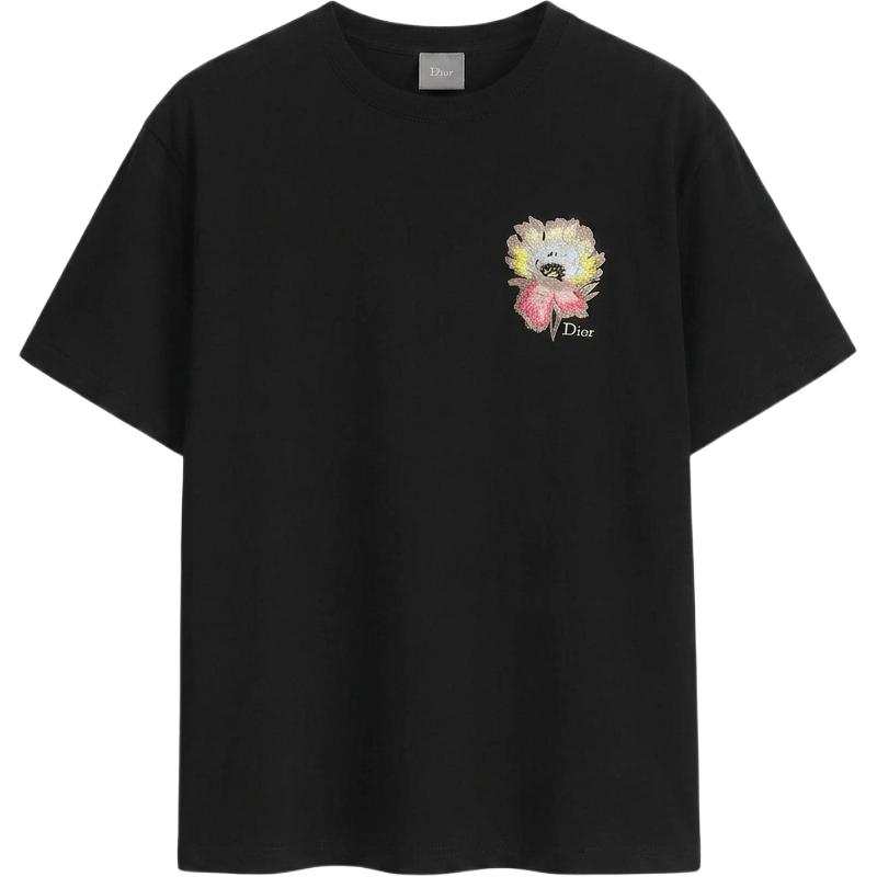 DIOR T Shirts Men's Black Crew Neck Moderate Straight Fit