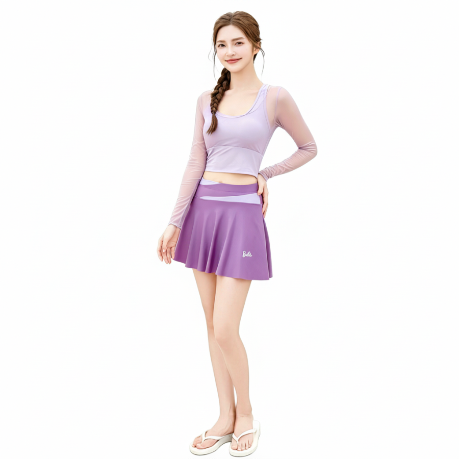 Barbie Two Piece Swimsuits Women's Purple Moderate Short Skirt Two Piece Swimsuit