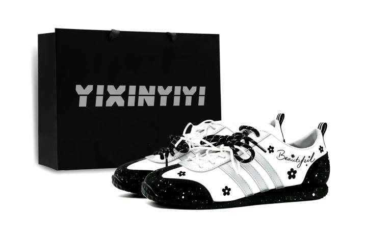 Adidas Custom Adidas VS JOG 2.0 Black White Floral Lightweight Breathable Low top German Army Trainers Unisex Silver White