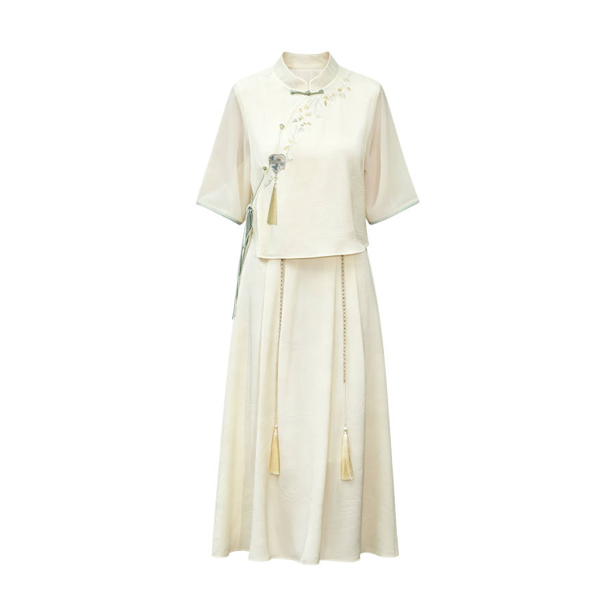 TUSHIFEI Two Piece Skirt Sets Women's Stand Collar Moderate Midi Skirt