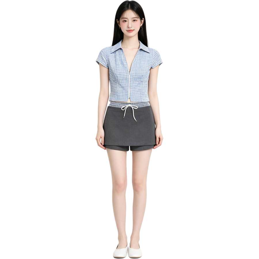 MARIE·COCO Two Piece Skirt Sets Women's V Neck Moderate Short Skirt