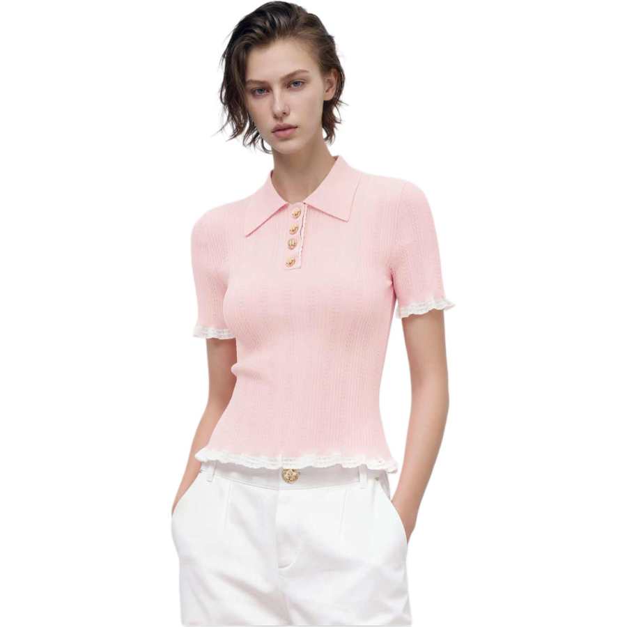 KARL LAGERFELD / Karl Lagerfeld Jeans Knitwear Women's Pink Lapel Moderate