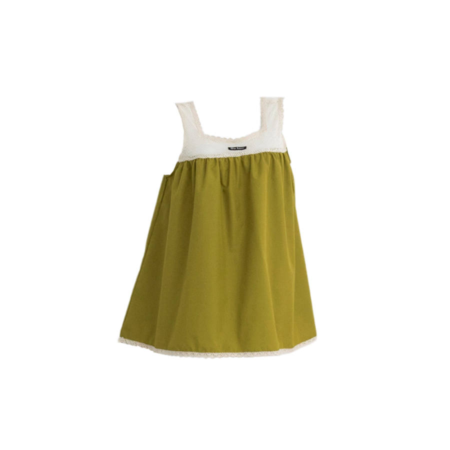 TUSHIFEI Sleeveless Dresses Women's Moss Green Square Collar Moderate Short Skirt A Line Skirt