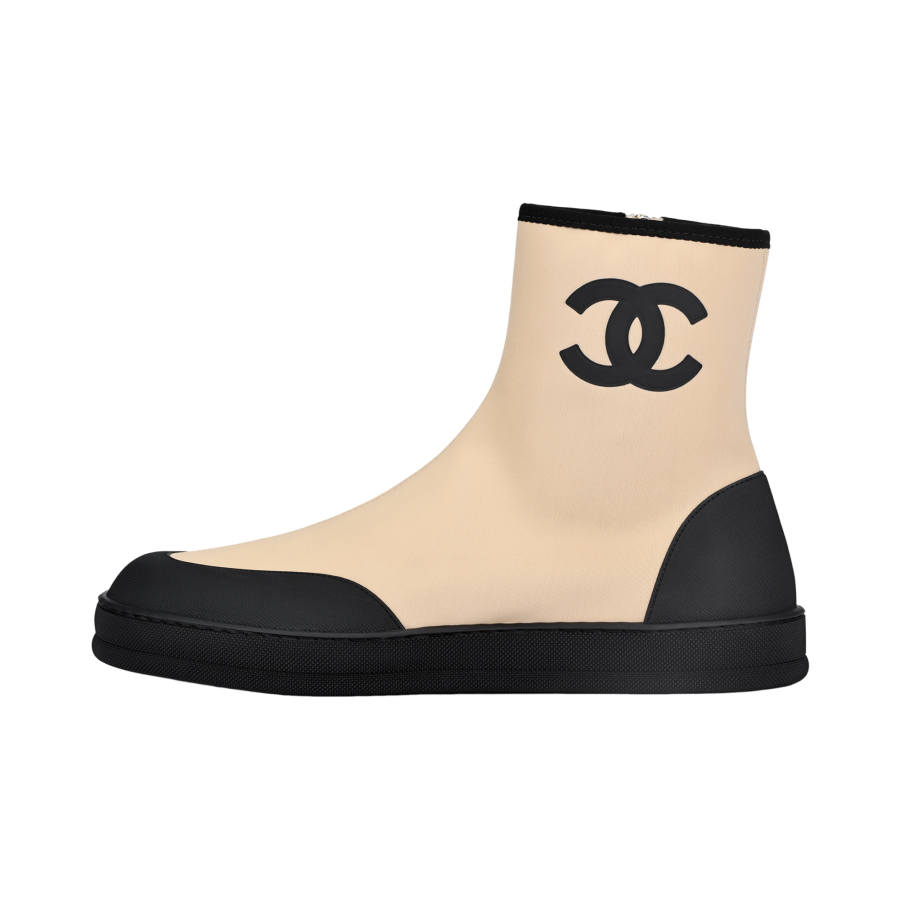 CHANEL Coco Beach 26M Ankle Boots 2.5cm Women's Beige & Black