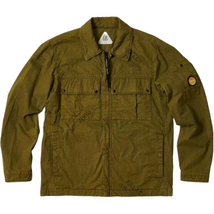 PALACE x C.P.Company FW22 Washed Cotton Shirt Jacket Olive Logo Jacket Unisex Brown