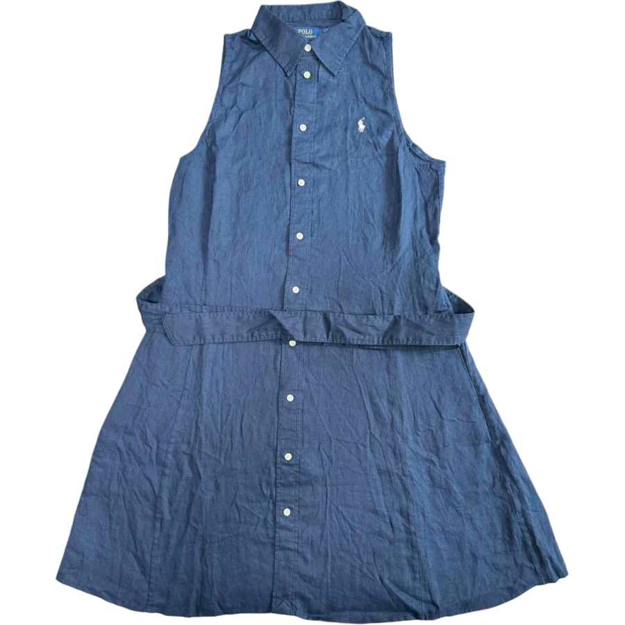 Polo Ralph Lauren Sleeveless Dresses Women's Navy Blue Lapel Moderate Short Skirt A Line Skirt