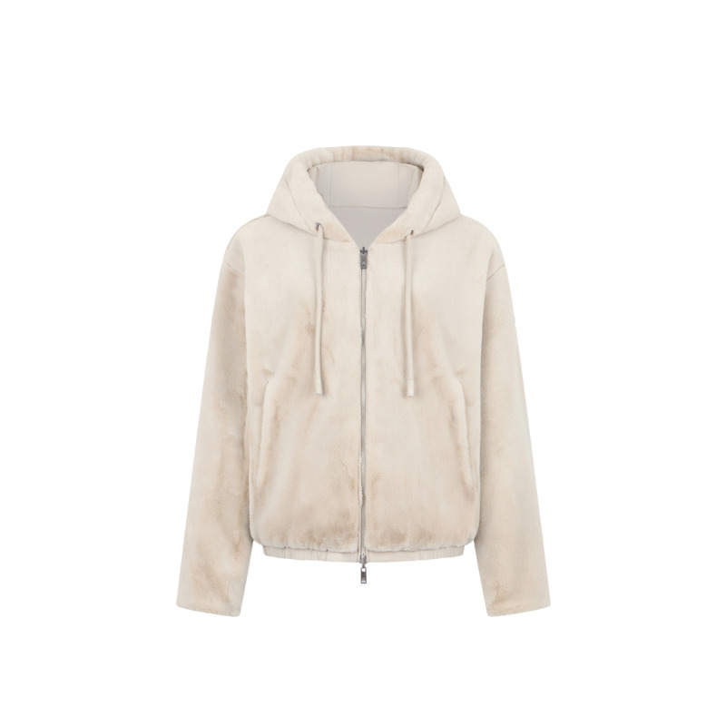 Moose Knuckles Velvet Jackets Women's Snowflake White Hooded Non Detachable Moderate Straight Fit