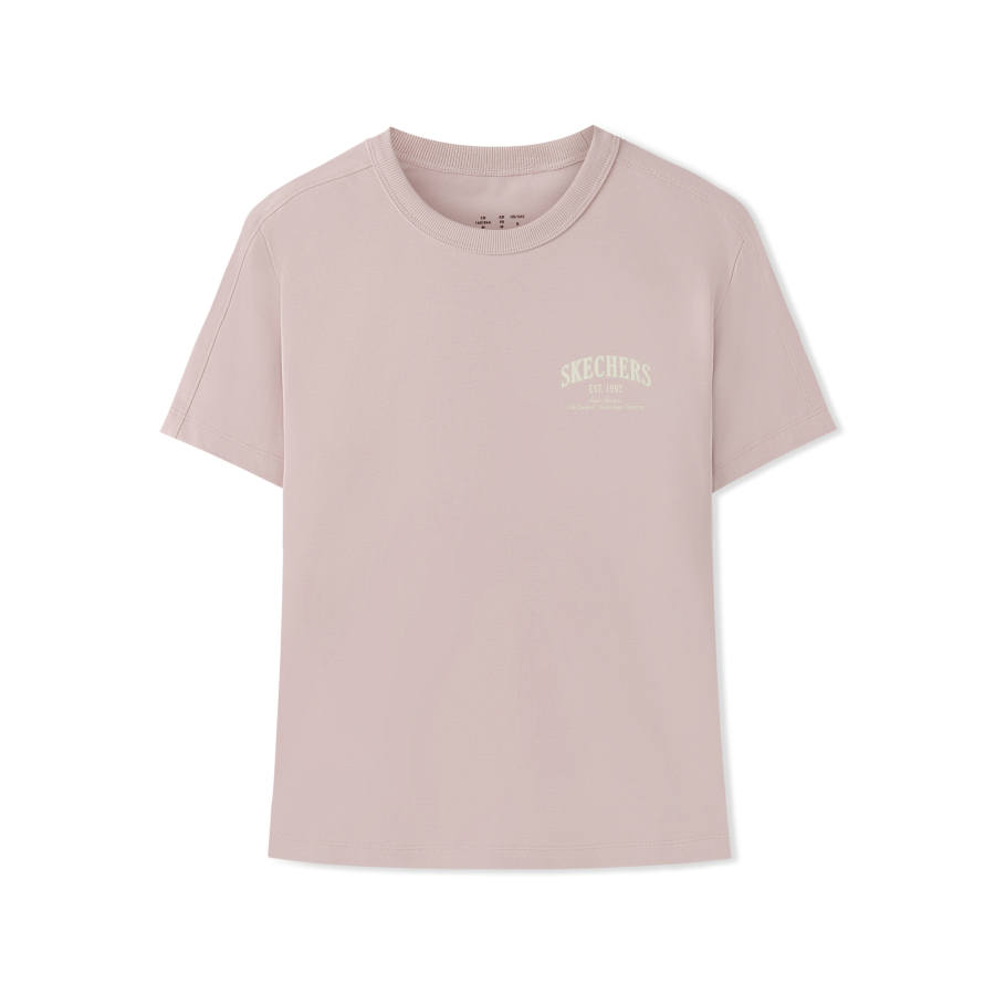 Skechers T Shirts Women's Light Pink Crew Neck Moderate Straight Fit