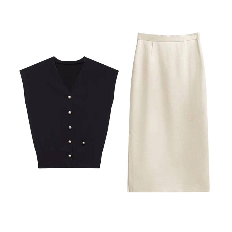 MARIE·COCO Two Piece Skirt Sets Women's V Neck Moderate Long Skirt