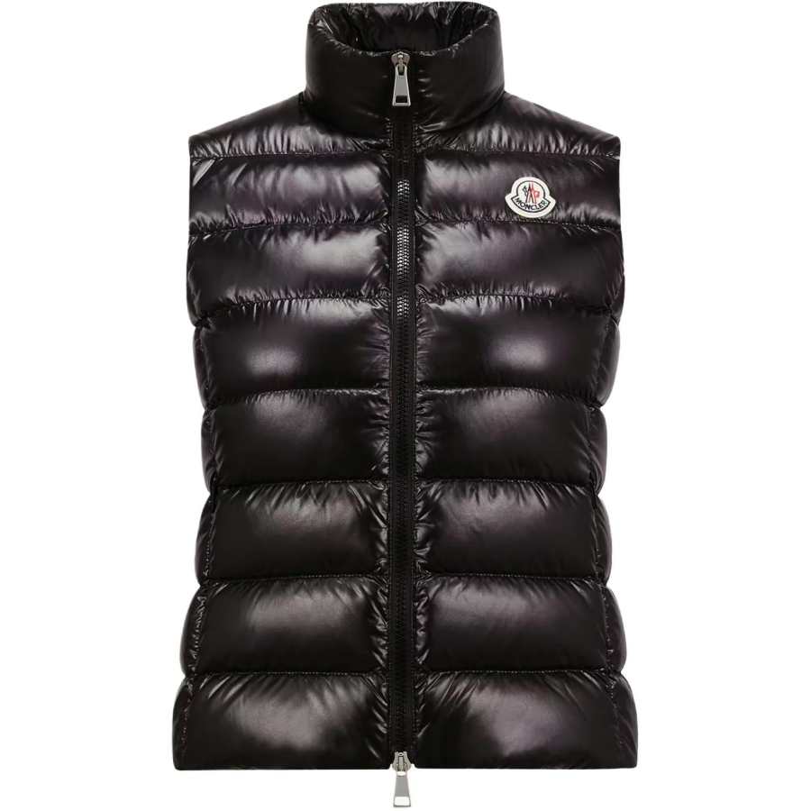 Moncler Down Vests Women's Black Stand Collar Moderate Nipped In Waist