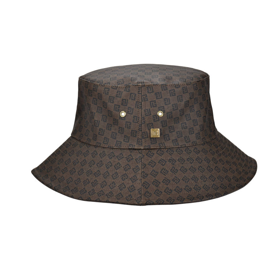 BALMAIN Letter Print Cotton Bucket Hats Women's Brown