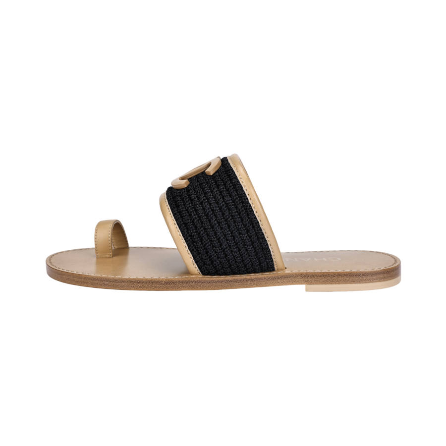 CHANEL Slide Slippers Women's Beige & Brown & Black