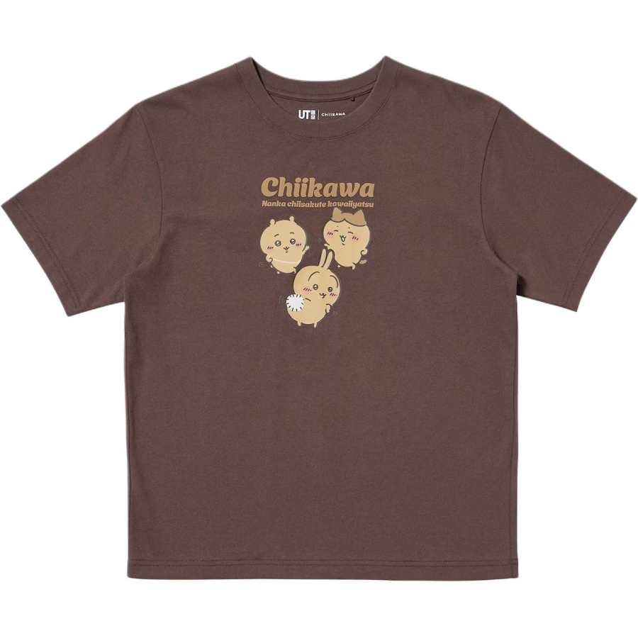 UNIQLO X Chiikawa T Shirts Women's 36 Brown Crew Neck Moderate Other