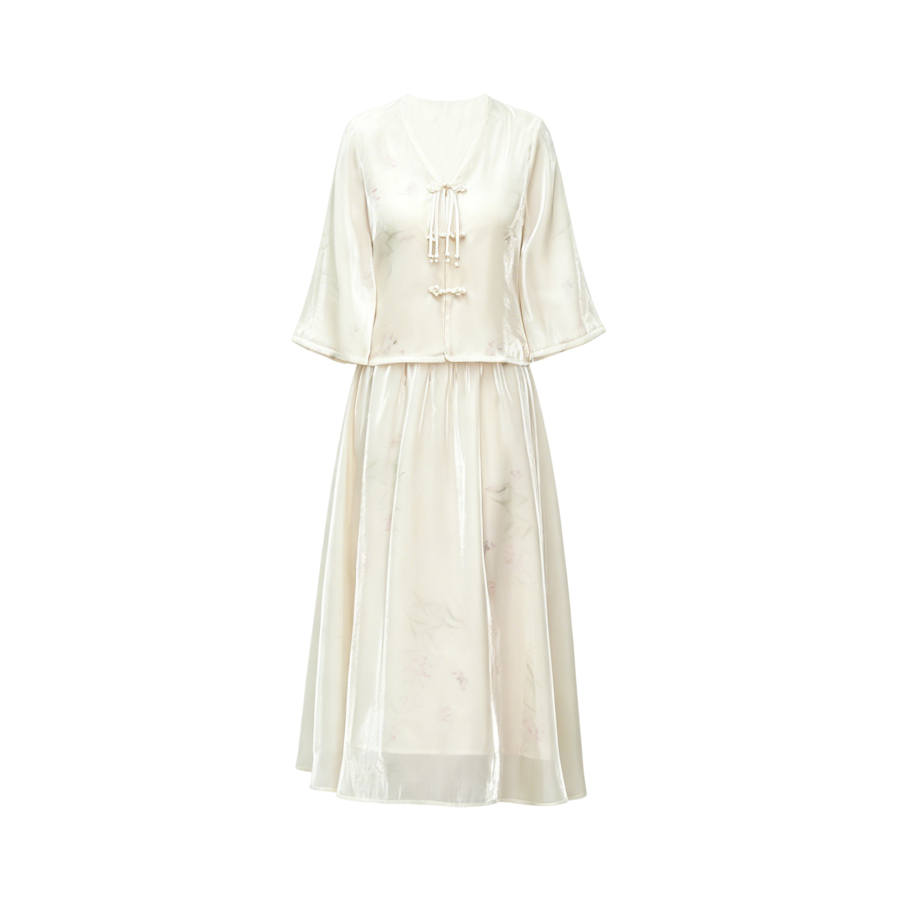 TUSHIFEI Two Piece Skirt Sets Women's V Neck Moderate Midi Skirt