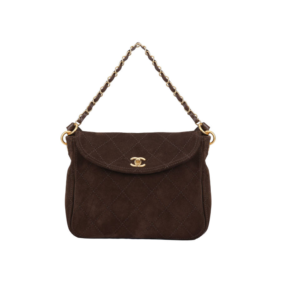 CHANEL Suede One Shoulder Handbag Women's Brown
