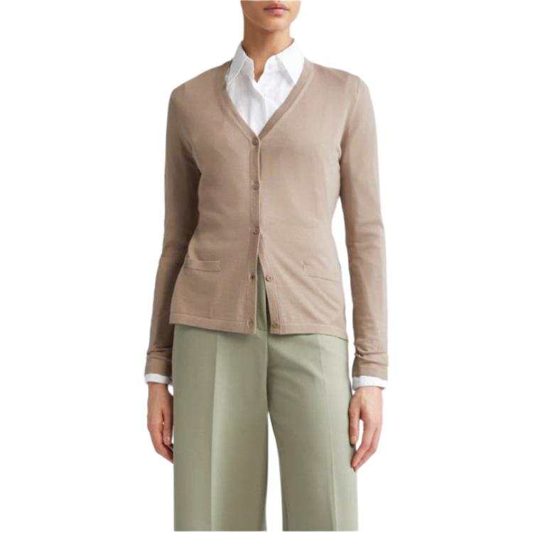 MaxMara Sweaters Women's Khaki V Neck Moderate Straight Fit