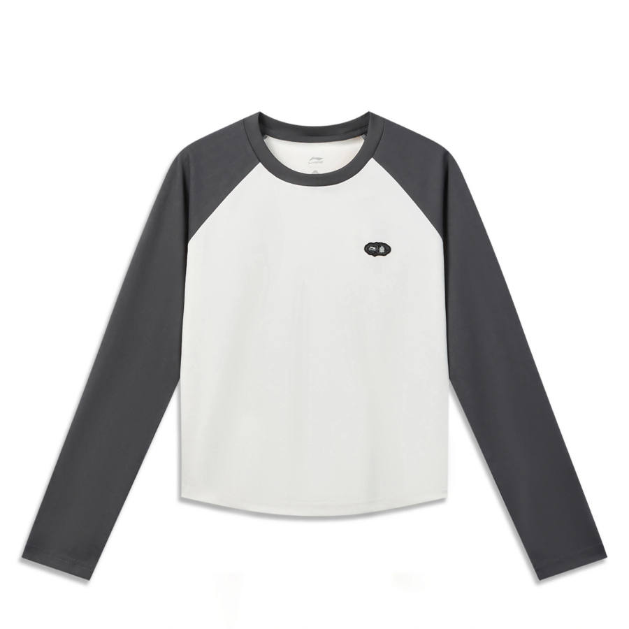 Li-Ning Li Ning China Culture Collection T Shirts Women's Ivory/Meteorite Gray Crew Neck Moderate Straight Fit