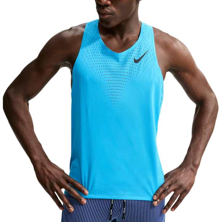 Nike Nike AEROSWIFT Running Tank Tops Men's Light Current Blue/Black V Neck Moderate