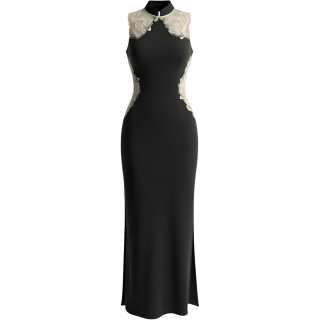CHARM GLOW Cheongsams Women's Black Cheongsam Collar Thin Fishtail Dress