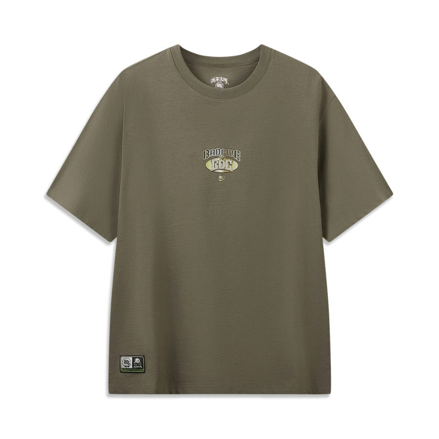Li-Ning Li Ning T Shirts Men's Turtle Green Crew Neck Moderate Straight Fit