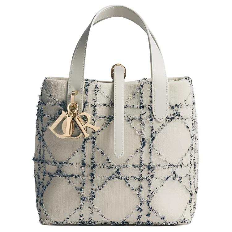 DIOR Toujours Cotton With Cow Leather, Technical Fabric Tote Handbag Small Women's White